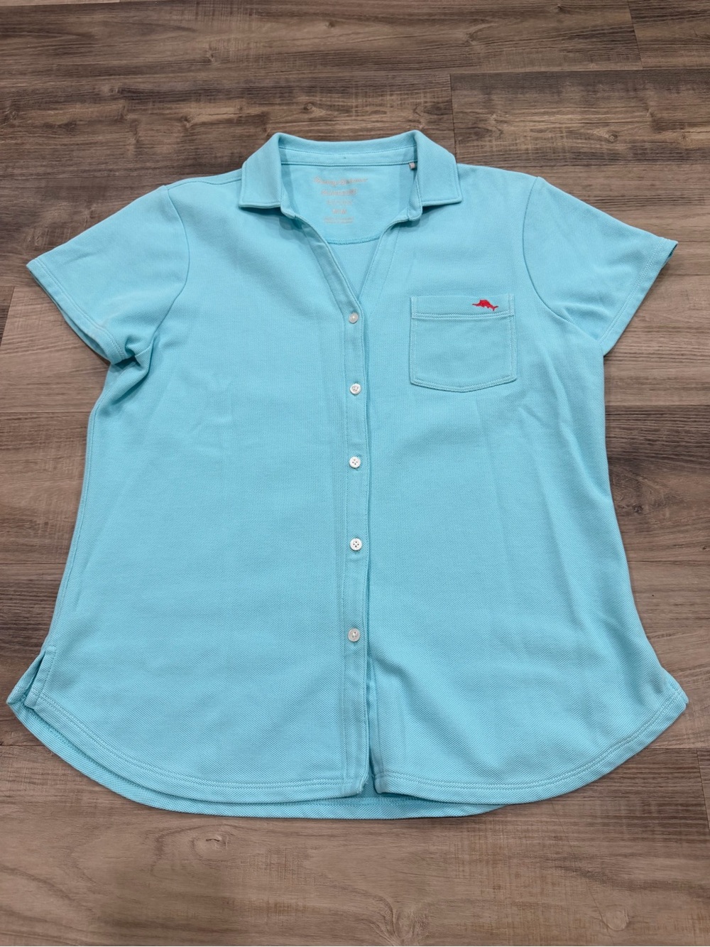 Tommy Bahama IslandZone Supima Cotton Button Front Polo Shirt Aqua